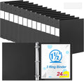 Henoyso 24 Pcs 1.5 Inch 3 Ring Binders, Letter Size,Black | Binders Bulk, Holds 350 Sheets, Round Rings, Durable Flexible PP Plastic Covers, Pockets Labels, School Office Supplies