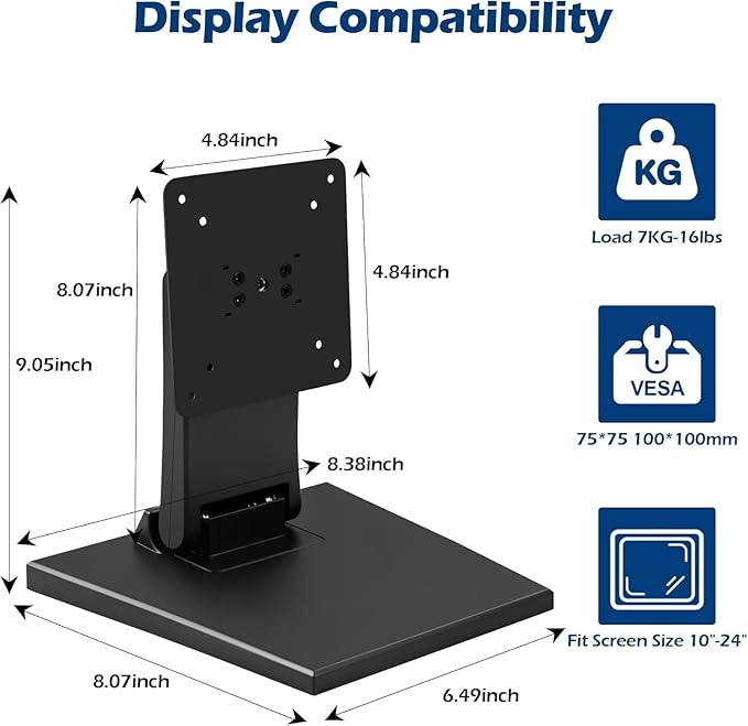 Adjustable LCD TV Stand Folding Metal Monitor Desk Stand with VESA Hole 75x75mm&100x100mm (WS-03A2)
