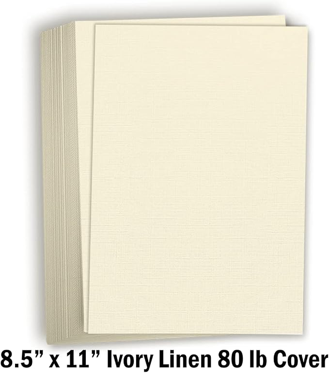 Hamilco Ivory Linen Textured Cardstock Paper 8.5x11-80lb Cover Heavyweight Card Stock with Linen Finish for Inkjet Printers, Resumes, Invitations & Stationery (50 Sheets)