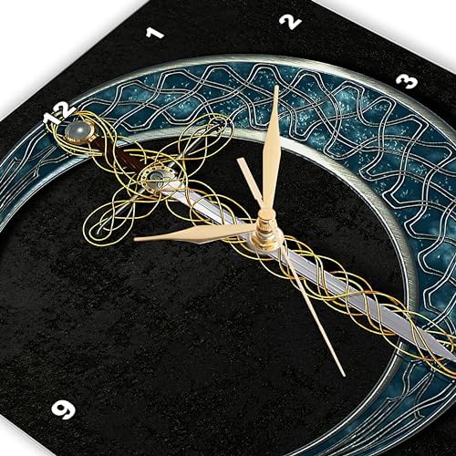 3dRose Wall Clock Silent - 13 inch - A Celtic Moon with a Fantasy Sword. - Creative Studios – Celtic Knot