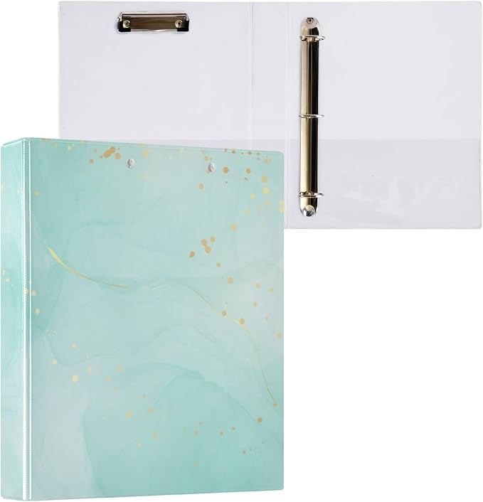 Turquoise Round Ring Binders 1.5 Inch Marble Tie Dye Style 3 Ring Clipboard Binder for Office School Work Supplies Document 200 Sheet Capacity Easy Open 2 Pieces