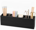 Jetec Wooden Pencil Pen Holder for Desk 6 Compartments Cosmetic Makeup Brush Stationery Office Desktop Organizers for Countertop Adjustable Silverware Caddy for Party, Art Supplies, Home Decor(Black)