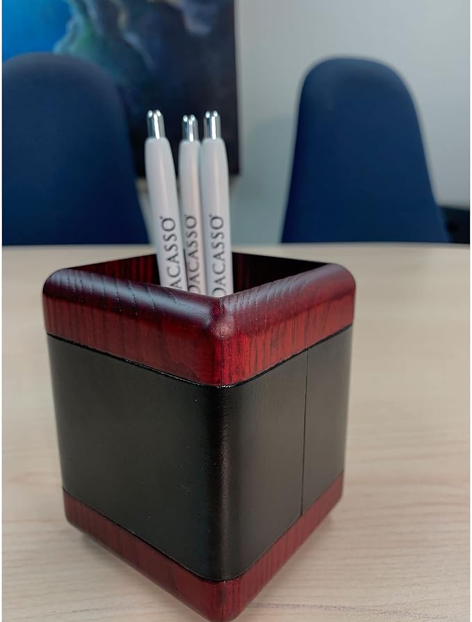 DACASSO Leather Desk Set - Luxury Leather Desk Pad& Desk Organization Essentials - Office Organization & Executive Desk Decor - (Rosewood and Black, 7 Piece)