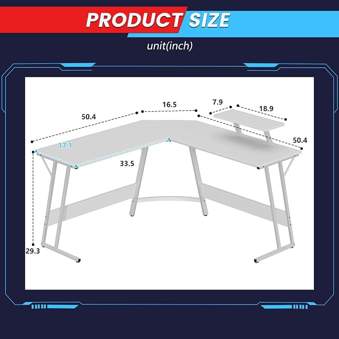 FDW L Shaped 51 Inch Gaming Desk,Corner Computer Desk,PC Gaming Desk,Writing Workstation with Large Monitor Stand for Home Office,Pure White