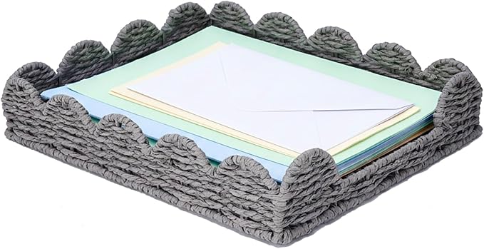 Woven Letter Tray, Paper Tray Organizer for Papers, Documents, Folders, Notebooks, and Stationery, Magazine File Holder, Mail Basket, Desk Organizers and Accessories, Office School Home Storage, Gray