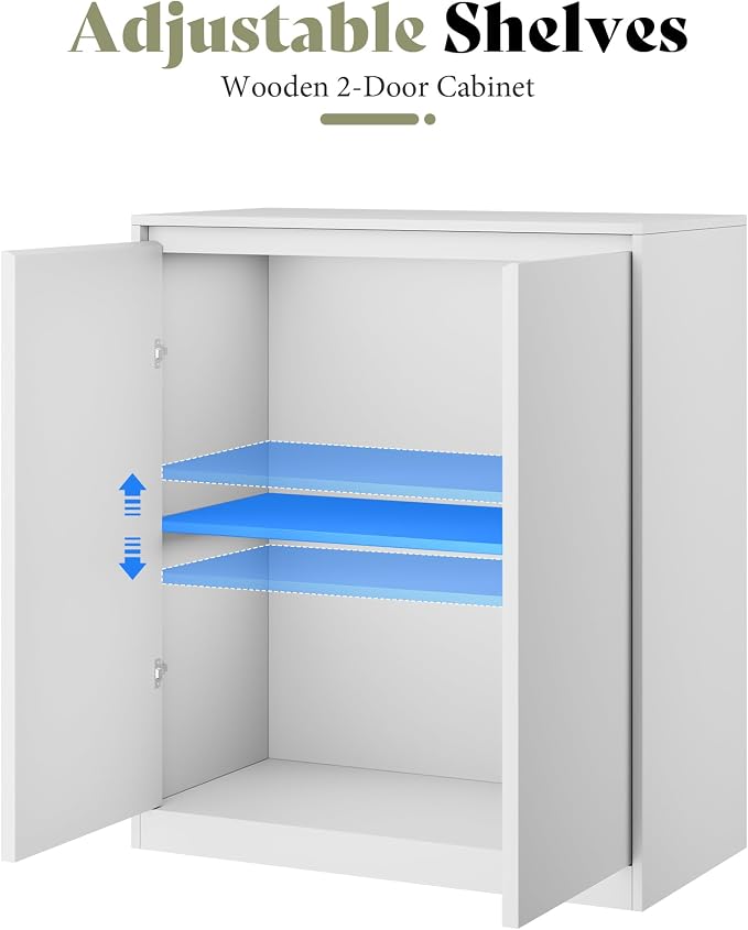 AMERLIFE Storage Cabinet with 2 Doors, 32 x 16 x 36 Inch | Modern Storage Case and Display Shelf for Collectibles, White