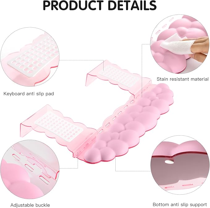 Pink Acrylic Keyboard Stand with Wrist Rest，Detachable/Adjustable Width | Ergonomic Cloud Wrist Rest Keyboard Support，Width Adjustment 9.7-16.8 In,for Laptop,Office Desk - Portable Comfortable Typing