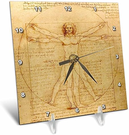 3dRose Vitruvian Man by Leonardo Da Vinci 1490 - Fine Anatomical Art - Human Anatomy Pen and Ink Drawing - Desk Clock, 6 by 6-Inch (dc_155633_1)