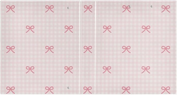 3 Ring Binder 1.5 Inch Pink Checkered and Bows Clipboards Binders with Interior Pockets Round Ring Binder for Office Supplies and School