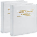 Dunzoom 2 Pcs Estate Planning Portfolio Binder PU Leather 3 Ring Binders with Gold Title and Index Tab Dividers, 11'' x 11.8'' x 2.4'' Estate Planning Organizer (White)