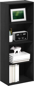 Furinno LUDER 4-Tier Book Shelf, Open Shelves Bookshelf, Blackwood | 9 x 15.6 x 41.7, Closed Back, Modern Bookcase, for Living Room, Bedroom, Home Office