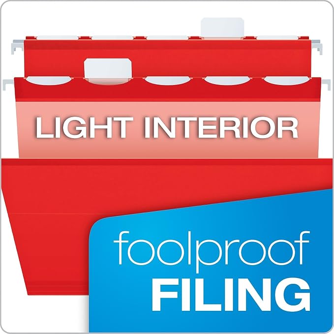 Pendaflex PFX42623 Ready-Tab Reinforced Hanging File Folders, Letter Size, Red, 5 Tab, 25/BX (42623)