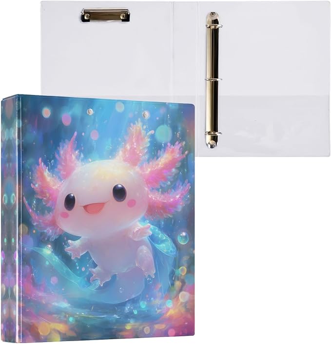 3 Ring Binder Shiny Axolotl 1.5" Round Ring Binders View Binder with 200 Sheet for Kids School Supplies Women Men Office, 1 Pack