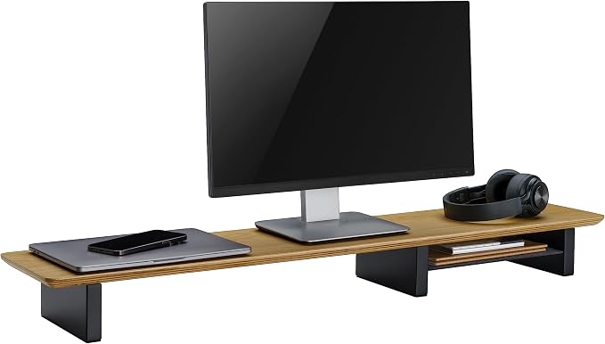 White Oak Wood Desk Shelf for Top of Desk 44 Inch Length Wood Monitor Riser with Middle Shelf