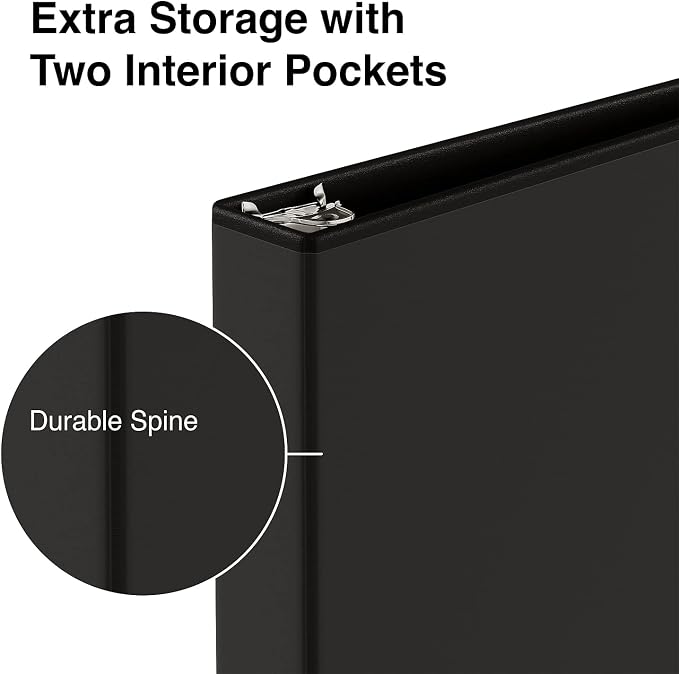 Staples Simply View Binder, 1.5 Inch Round Ring, Black, 300 Sheets | Economy 3-ring binder with clear overlay for school and office use.