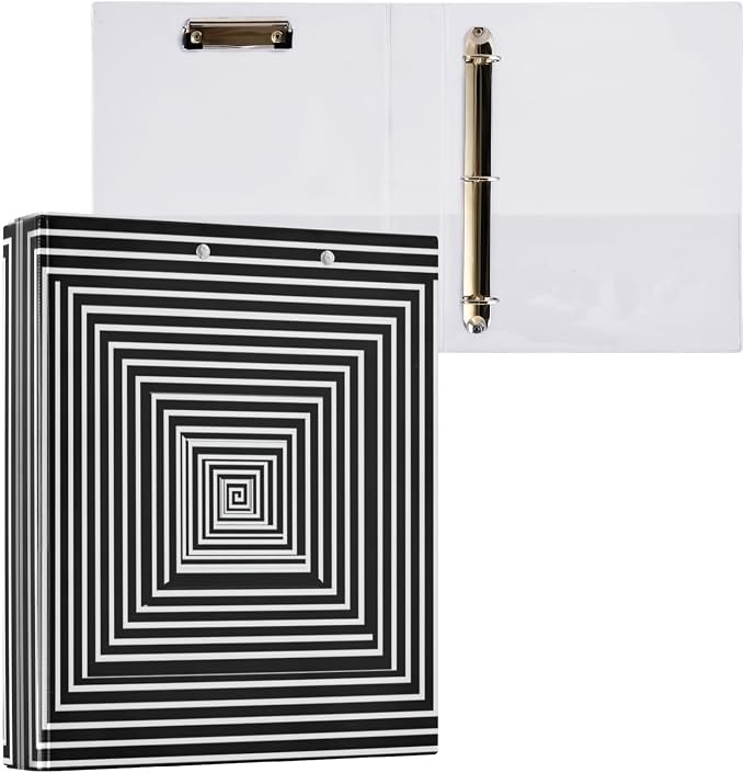 3D Black and White Optical Illusion Binder 1.5 Inch Binder with Clipboard&Pockets, Hardcover Binders 3 Ring, Heavy Duty Large File Folder for Office School Supplies - Holds 200 Sheets