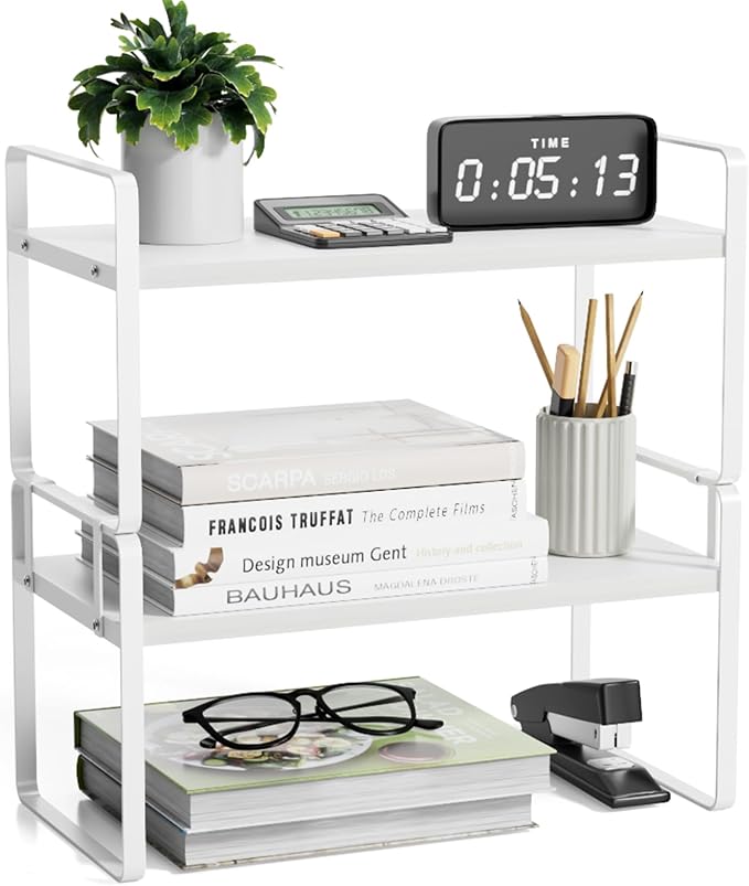 YGYQZ Desk Shelf Organizer, 2-Tier Desktop Bookshelf, White | Detachable Design, 2-Tier Storage, Multi-Use Desktop Shelf, Compact Organization, Ideal for Office, Dorm & Home