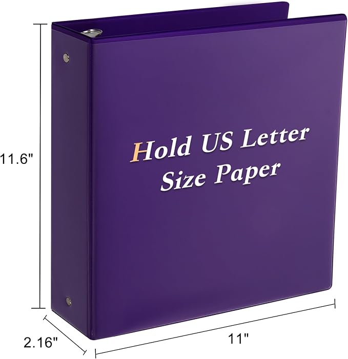 CIXILDTS 1.5-inch Round Ring Binder, Durable 1-1/2" 3 Ring Binder Fit Letter Size Paper, Purple, 6-Pack