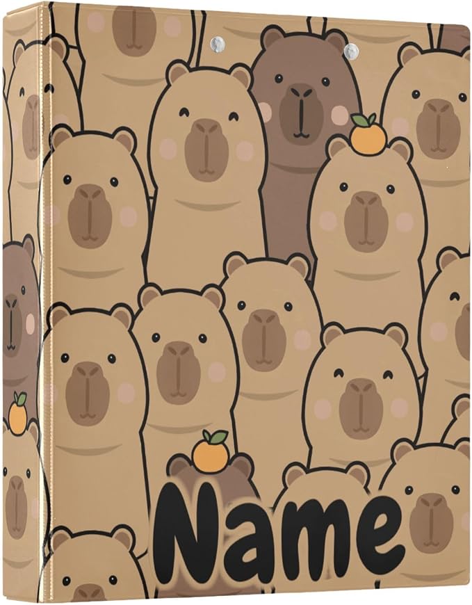 Custom 3 Ring Binder Cute Capybara with Orange 1.5" Round Ring Binders Personalized Name View Binder with 200 Sheet for Kids School Supplies Women Men Office, 1 Pack
