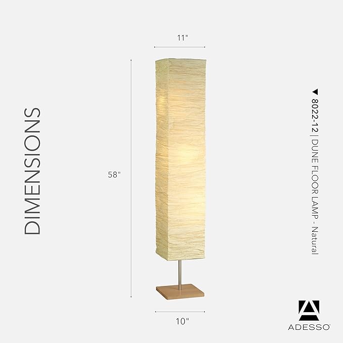 Adesso 3-Light Floor Lamp, Natural Wood & Beige, Adjustable, 58” | Dune 60W Floor Lamp with Foot Switch for Bedroom, Living Room, Reading Nook, or Corner Accent Lighting