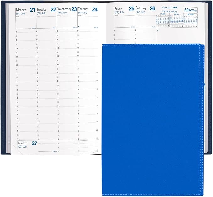 Quo Vadis 2026 Minister - Weekly/Monthly Planner - 12 Months, Jan. to Dec. - 6 1/4 x 9 3/8" - Grained Faux Leather Club Blue Cover- Time Management Appointment Organizer