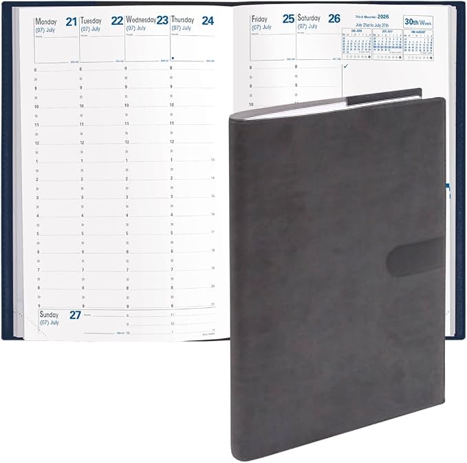 Quo Vadis 2026 Minister - Weekly/Monthly Planner - 12 Months, Jan. to Dec. - 6 1/4 x 9 3/8" - Smooth Faux Suede Texas Charcoal Black Cover- Time Management Appointment Organizer