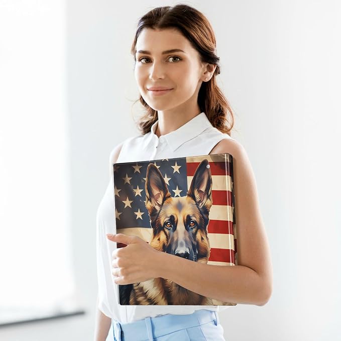 3 Ring Binder, American Flag German Shepherd Dog File Folder Holds 200 Sheets File Storage for Women Men School Office Supplie