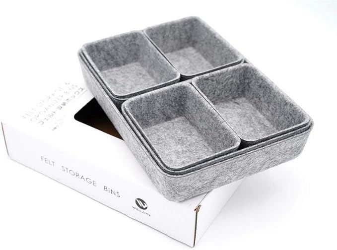 7pc Felt Desk Drawer Organizers Trays Gray Office Home Storage Bins