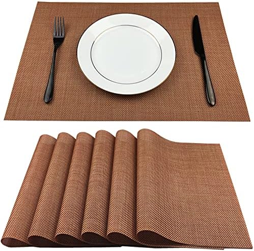 WAZAIGUR Placemats Crisscross Woven Vinyl Place Mats Set of 6 Rust Red