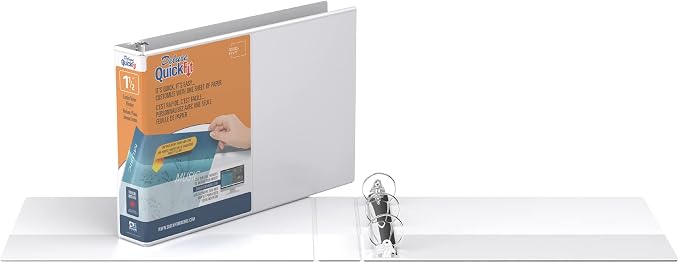 QuickFit Landscape 3 Ring Legal Binder, Heavy-Duty Round-Ring Binder with Clear-View Cover, 8.5" x 11", Round Ring,1.5 Inch, White