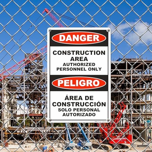 12x18 Bilingual Danger Construction Area Authorized Personnel Only Sign