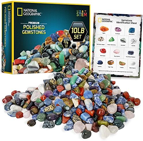 National Geographic Polished Stones and Crystals 10 Lb. Bulk Collection | 10 Lbs. of 3/4-Inch Tumbled Stones, Real Rocks and Crystals, Bulk Craft Supplies, Rock Collection, Geology Activity