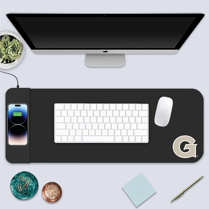 Georgetown University Classic Wireless Charging Cloth Desk Mat, Durable Office Supplies, Non-Slip Base, Quick Charging Wireless Desk Pad, Black