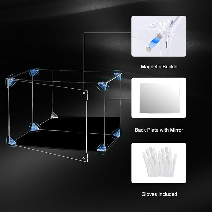Acrylic Display Case Clear Action Figure Display Case with Mirrored Back, Dustproof Protection Display Box Alternative Glass Case for Collectibles Figures Models Doll Toys (12x8x8 inch, 30x20x20 cm)