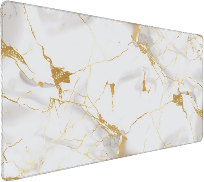 White Gold Marble Large Mouse Pad Non-Slip Desk Mat for Keyboard and Mouse Waterproof Gaming Mousepad Desk Pad Computer Accessories for Home Office 15.7x35.4Inch