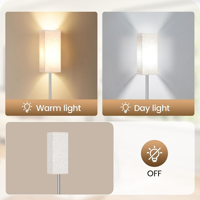 2Pack Floor Lamp, Pole with Foot Switch, Modern Standing Lamp Lamp, Minimalist Freestanding Lamp (Bulb Not Included), for Living Room, Bedroom Office ETL Listed, Silver and Beige SE07LDP205