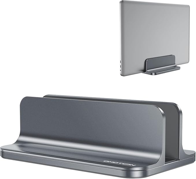 OMOTON Vertical Laptop Stand Holder, Adjustable Dock for MacBook, Gray | Aluminum Stand for MacBook Stand, Fits Chromebook & Gaming Laptops up to 17.3 in, Office Desk Organization, Space-Saving