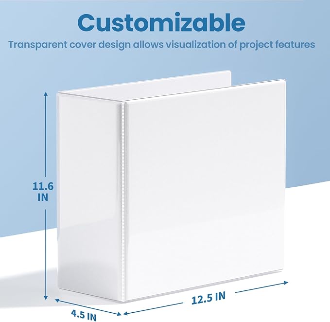 SUNEE 4 Inch Binder 3 Ring, 4" Extra Large D Ring Clear View PVC-Free (Fit 8.5x11 Inches) for Office or School Supplies, White, 2 Pack