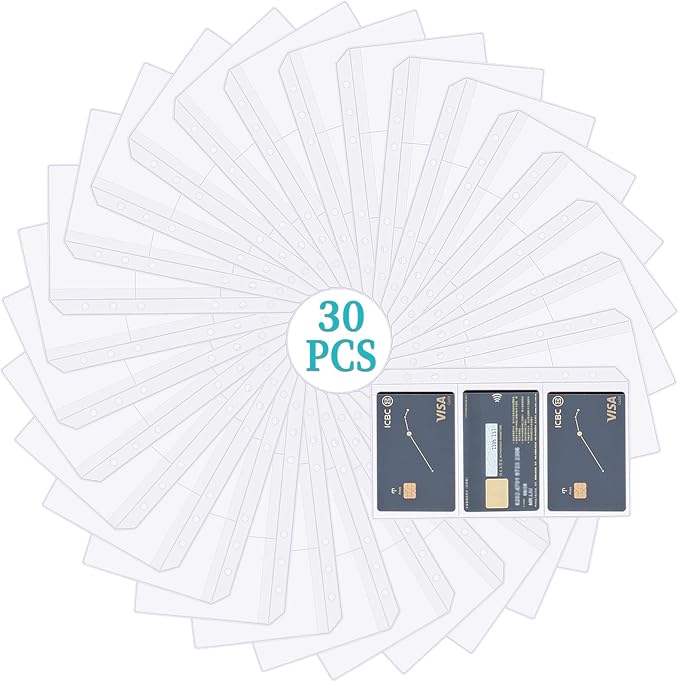 30pcs Trisection A6 Binder Pocket no Zipper Clear Budget Planner Inserts Bulk Binder Organizer Cash Envelopes for Budgeting Waterproof PVC Loose Leaf Bags Card Sleeves for 6 Ring Notebook