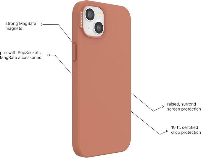 PopSockets iPhone 15 Phone Case with MagSafe, Wireless Charging Compatible, Neutral - Terra-Cotta