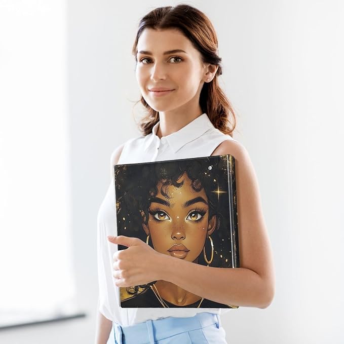 Black Girl 3 Ring Binder 1.5 Inch 2 Pack with 200 Sheet for Kids School Supplies Women Men Office