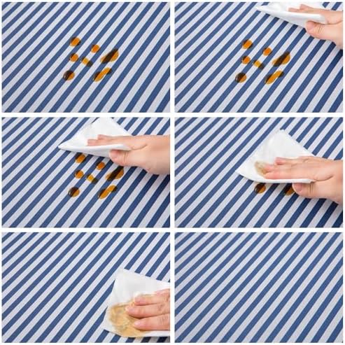 LIBERECOO 60" Square Vinyl Tablecloth with Flannel Backing, Blue Stripe Stain-Resistant Tablecloths Waterproof Oil-Proof Wipeable Table Cover for Indoor/Outdoor Picnic, BBQ