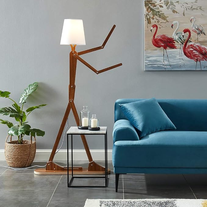 Cool Tall Floor Lamp Decorative Reading Standing Wood Swing Arm Wood Lighting for Corner Kids Boys Girls Bedroom Living Room Home Improvement Office Farmhouse - with LED Bulb (Walnut) | Unique Gift Idea, Decorative Swing Arm Standing Lighting for Livin...
