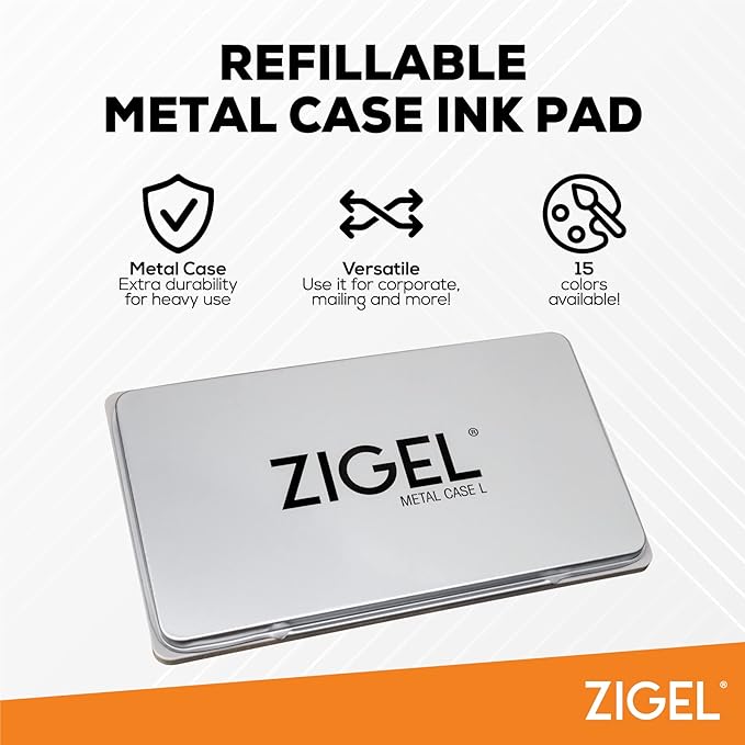 Metal Case Stamp Pad Large Size, Blue Color - Size: 3" x 6" - Choose from 15 Ink Colors
