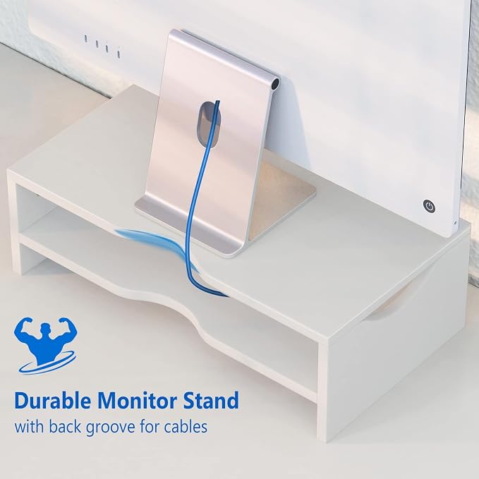 Zimilar Monitor Stand Riser, 2 Tiers Wood Laptop Computer Monitor Riser | for PC Screen, iMac, Desktop Screen Monitor Stand Riser with Storage for Home Office