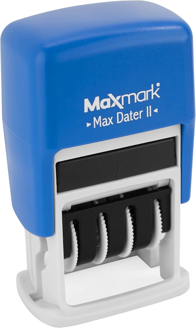 MaxMark Self-Inking Rubber Date Office Stamp with MAILED Phrase & Date - Blue Ink (Max Dater II), 12-Year Band