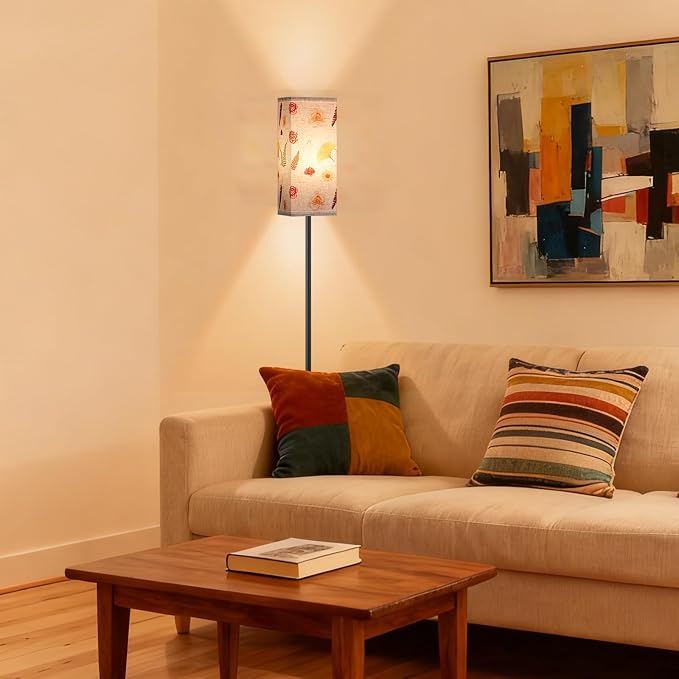64.6" Floor Lamp, Pole Lamp with Foot Switch, Modern Standing Lamp, Minimalist Freestanding Lamp (Bulb Not Included), for Living Room, Bedroom Office ETL Listed, Black and Printed X07LD05