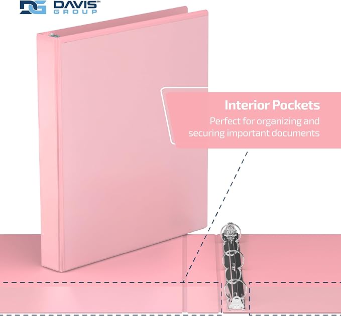 Pack of 6 Premium View Binders, Ring Binders with Clear-View Cover and Interior Pockets, Pastel Color Options, 1 Inch, Blush