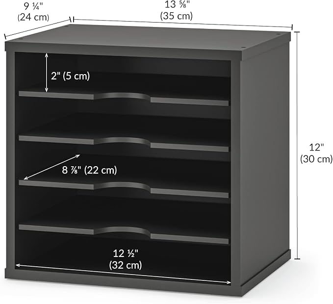 Ballucci 5-Tier File Organizer for Desk, Wooden Mail Sorter, Office Desk Organization, Paper Storage Organizers, Folder holder for desk, Letter Trays & Stacking Supports, Adjustable Shelves, Black