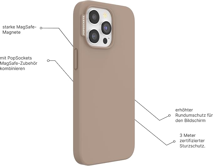 PopSockets iPhone 15 Pro Phone Case with MagSafe- Latte | Magnetic, Wireless Charging, Camera & Drop Protection, Brown, Plain, Cream, Beige, Summer Spring